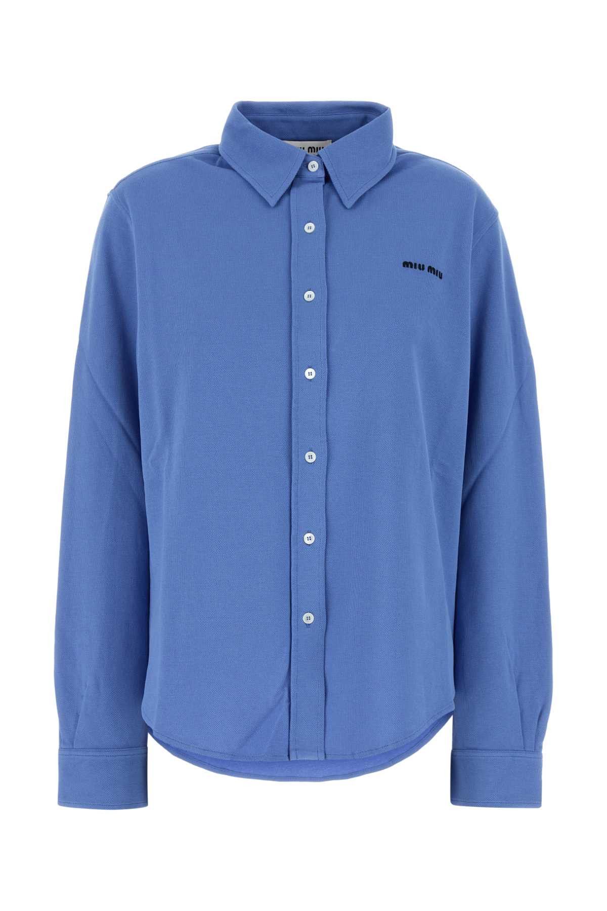 Miu Miu Cerulean Blue Piquet Shirt Size XS / US 0-2 / IT 36-38 - 1 Thumbnail