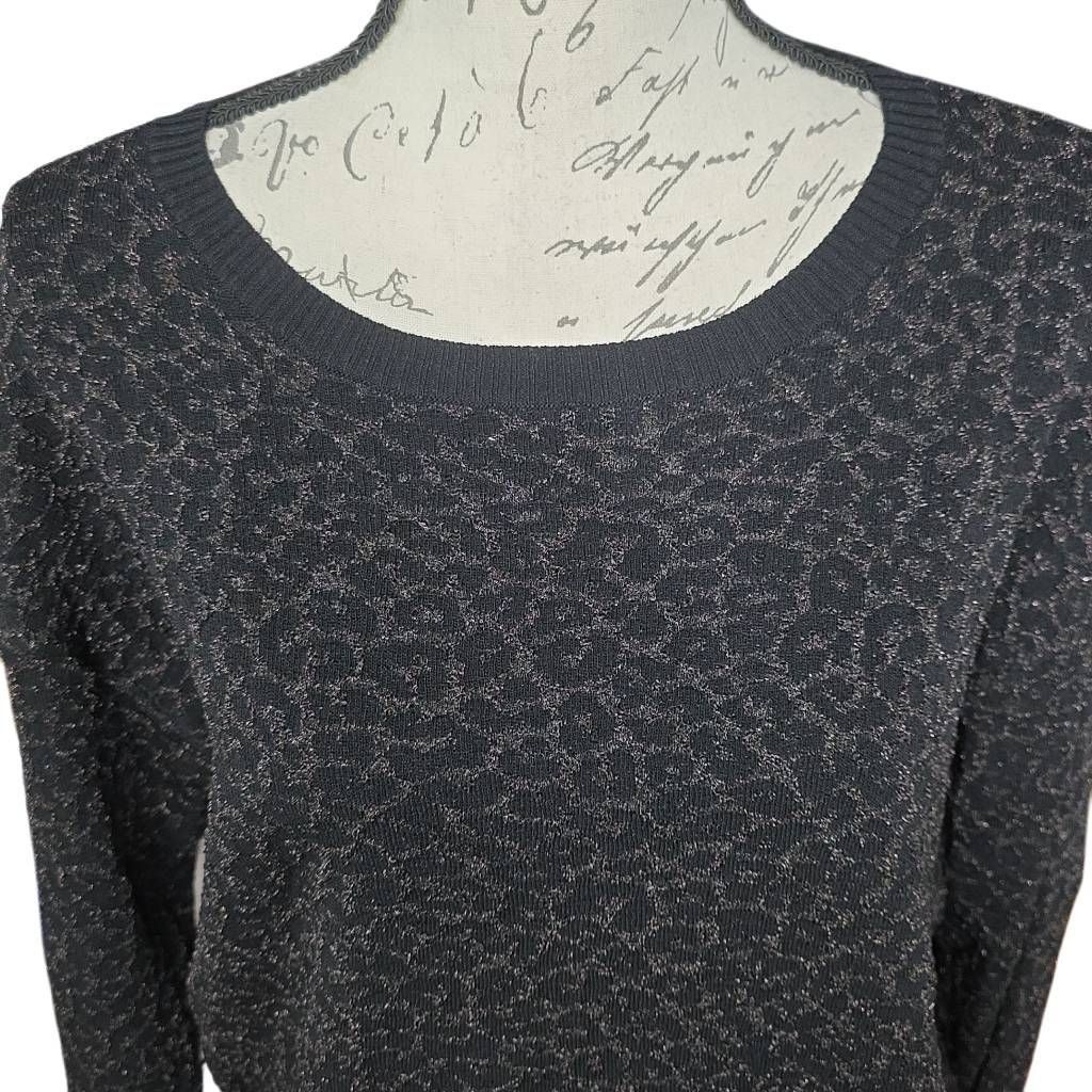 Express Express Women's Size Large Black Shimmery Pattern Crew Neck Size L / US 10 / IT 46 - 2 Thumbnail