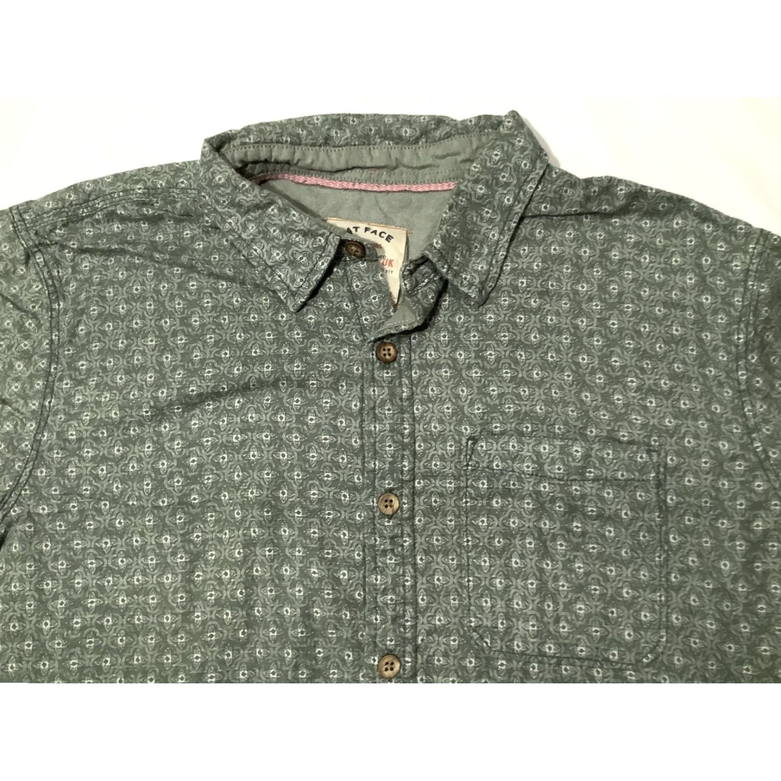 FatFace Fat Face Shirt Mens XL Green Geometric Short Sleeve Button Front Cotton Casual Size US XL / EU 56 / 4 - 2 Thumbnail