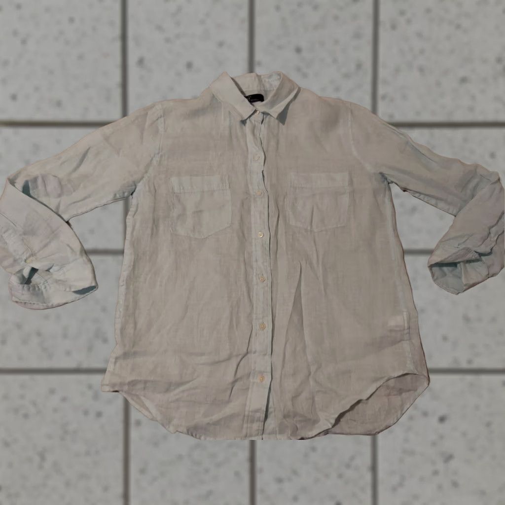 Gap Gap Blue Linen Button Blouse Shirt Womens S Small Long Sleeve Collared Casual Sleeve Basic Solid Size S / US 4 / IT 40 - 1 Thumbnail