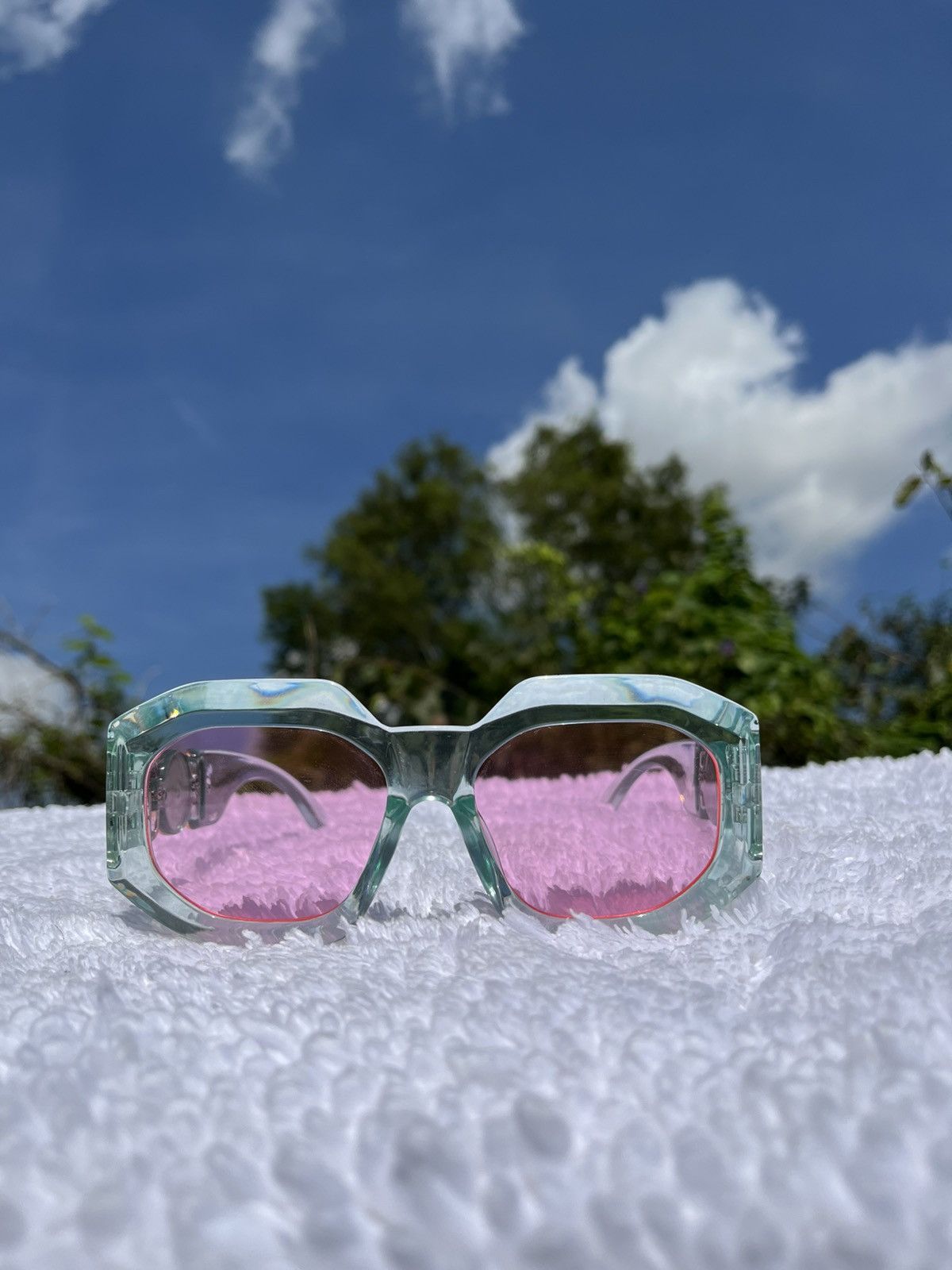 Vintage Oversized blue and pink sunglasses Trending Transparent Size ONE SIZE - 3 Thumbnail
