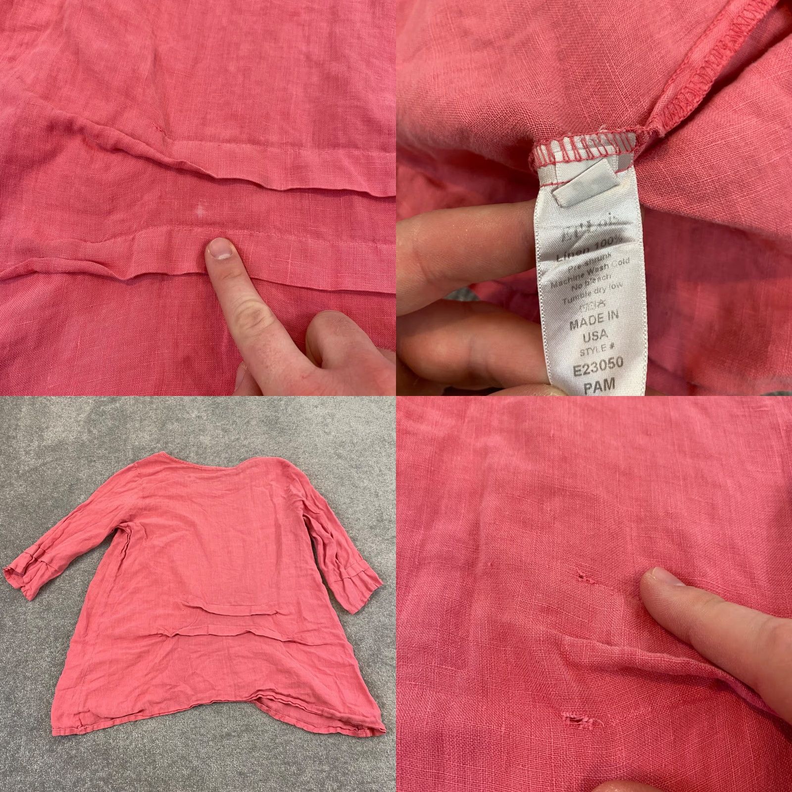 Pinko Et Lois Top Women Pink Blouse Shirt 3/4 Sleeve Linen Shirt Casual Women Small Pink 100% Linen Lagenlook Blouse Shirt Casual Size S / US 4 / IT 40 - 8 Thumbnail