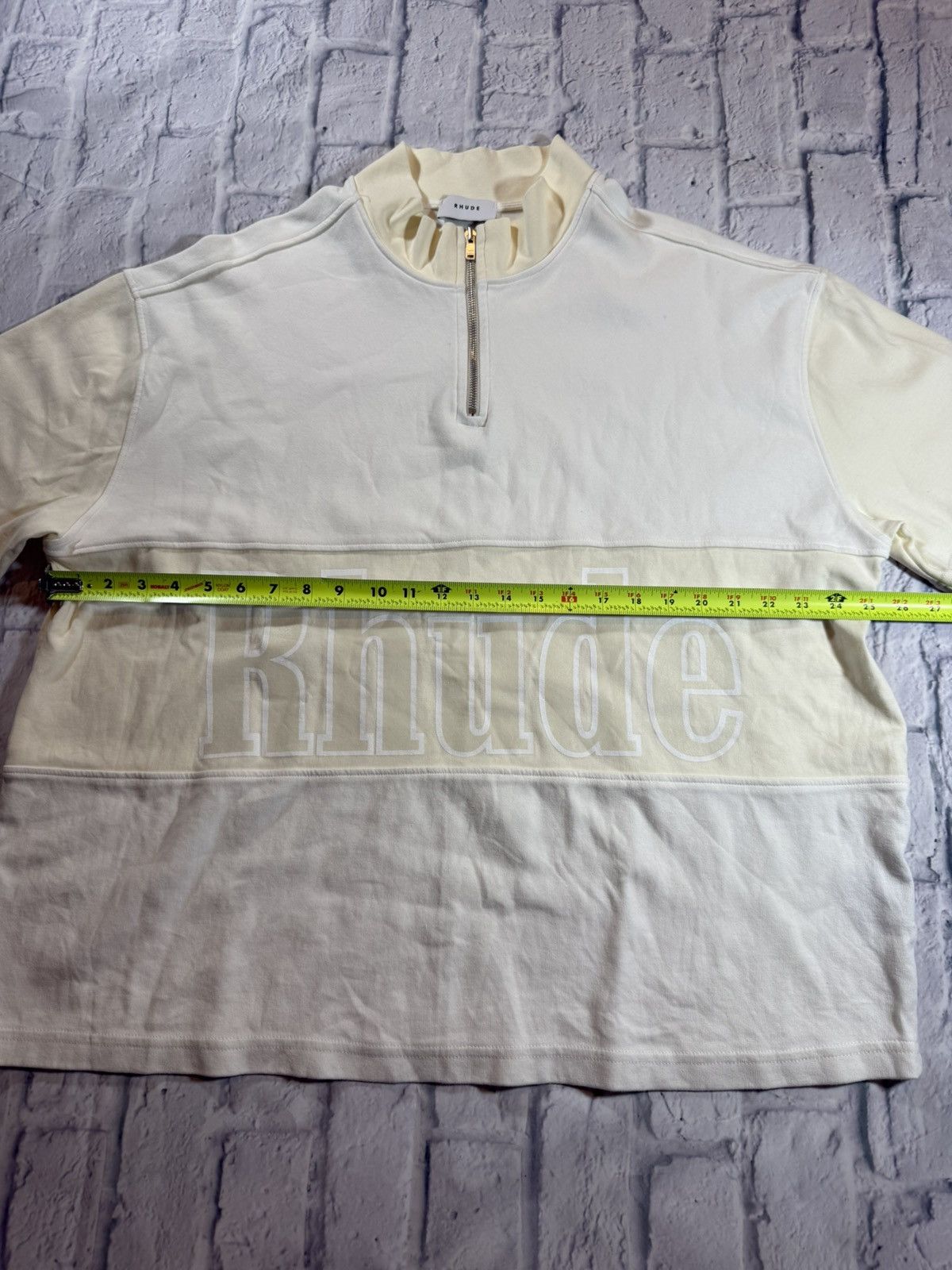 Rhude Rhude Off White Logo Cream Oversized Quarter Zip S/S T-Shirt Size US L / EU 52-54 / 3 - 7 Thumbnail