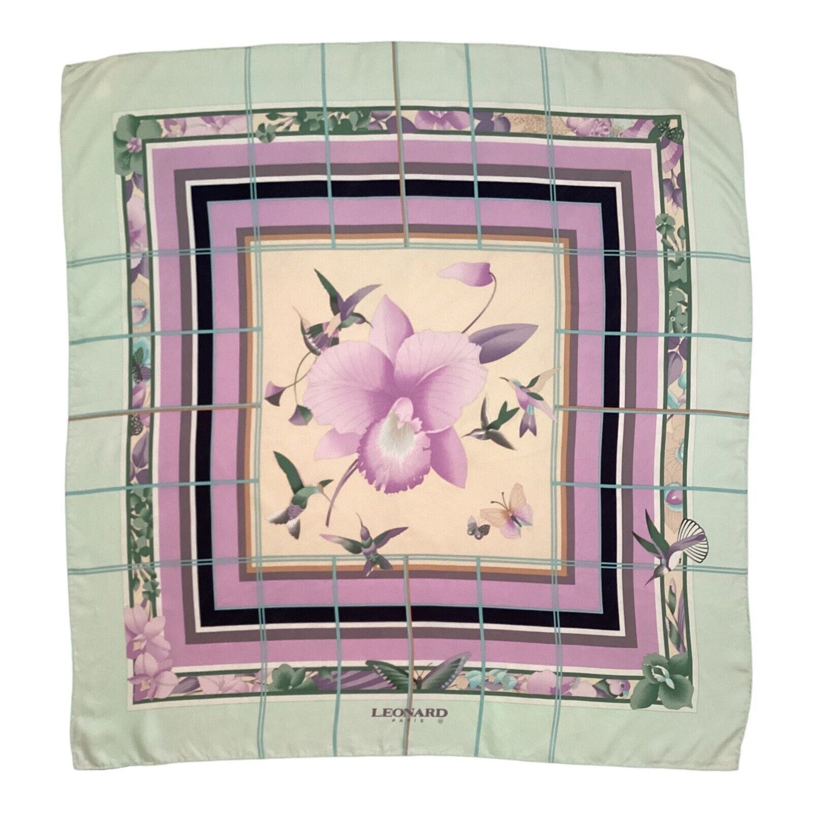 Leonard Paris LÉONARD PARIS Purple Floral BIRD Print Scarf Silk Italy 34.5 Size ONE SIZE - 1 Thumbnail