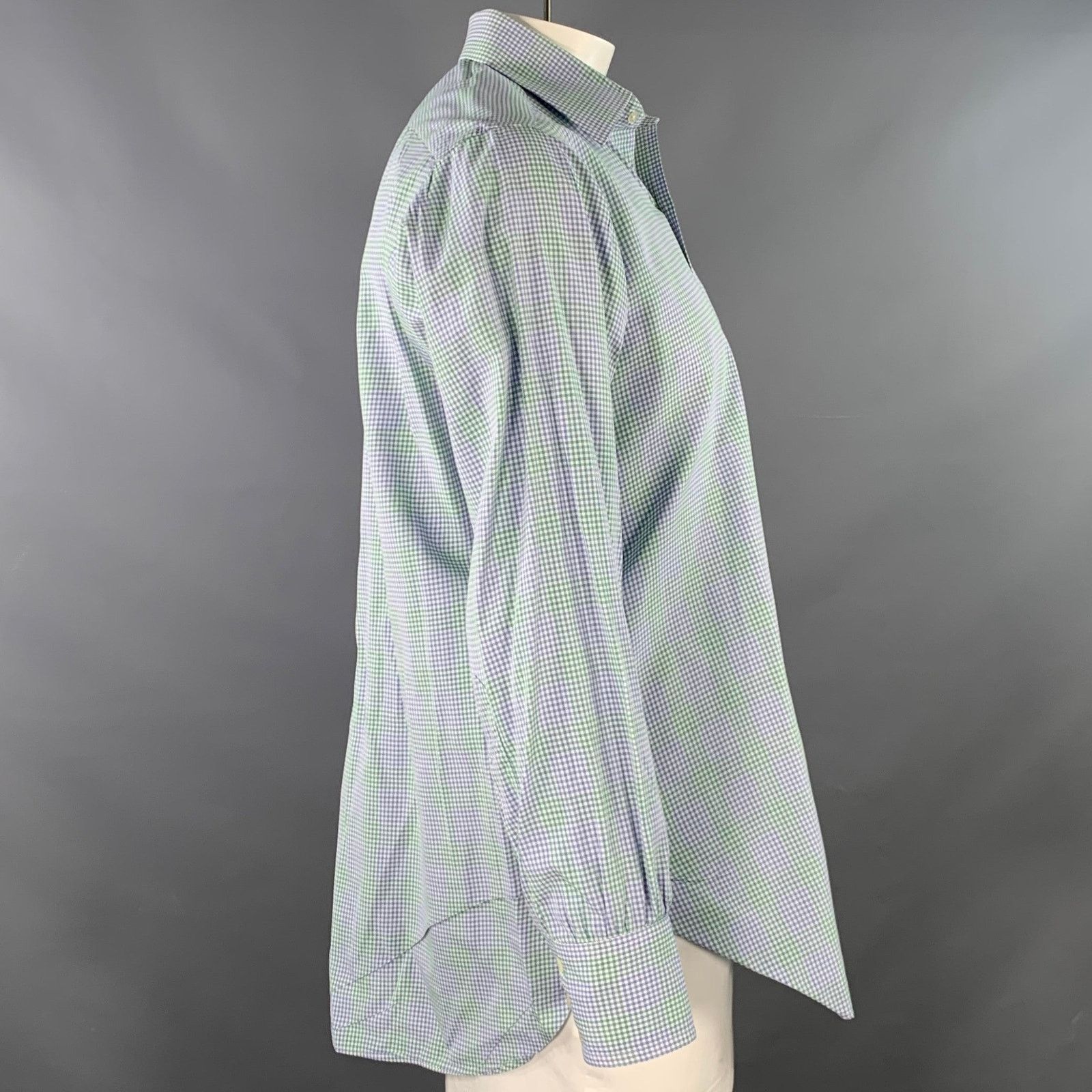 Turnbull & Asser Size L Green Blue Gingham Cotton Long Sleeve Shirt Size US L / EU 52-54 / 3 - 3 Thumbnail
