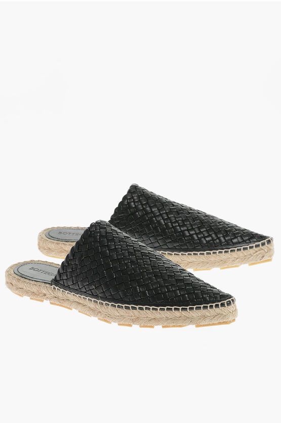 image of Bottega Veneta Braided Leather Espadrille Pointed Sabot Shoes in Black, Women's (Size 6)
