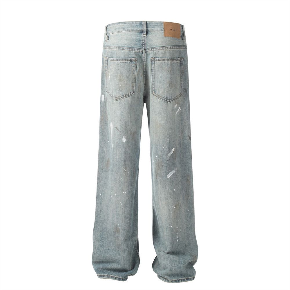 Japanese Brand × Jean Punk loose washed wide-leg straight ink-splashed jeans Size US 34 / EU 50 - 3 Thumbnail