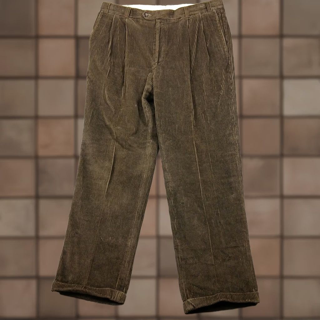 Vintage Rendezvous by Ballin Mens Brown Corduroy Dress Pants - Mid Rise, Pleated, 32in Size US 40 / EU 56 - 1 Thumbnail