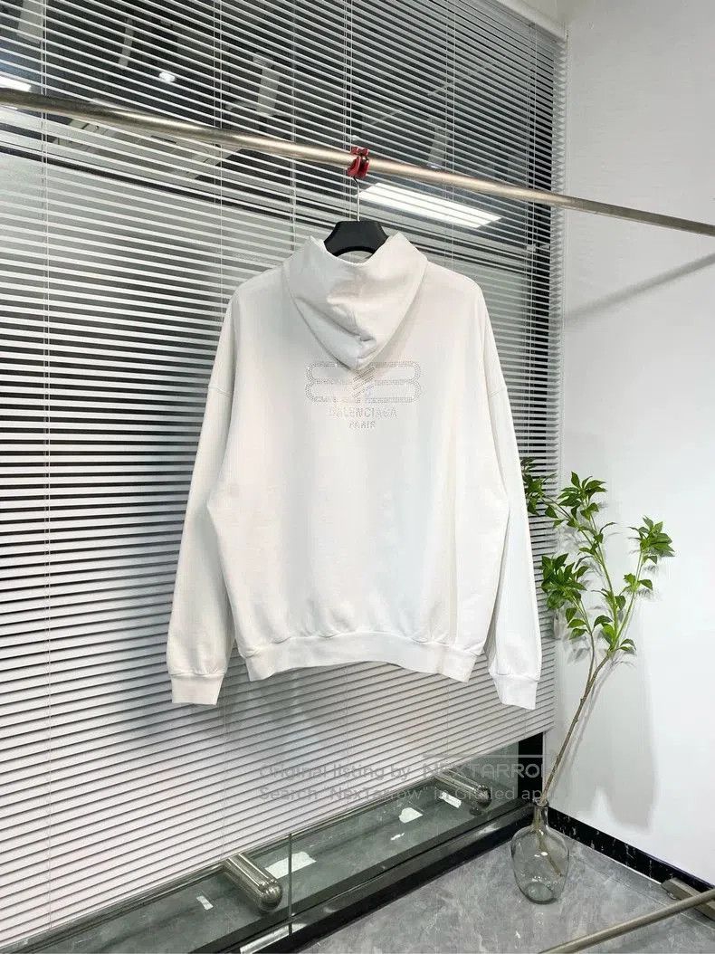 Balenciaga Balenciaga White Hoodie with Crystal Logo. Size US M / EU 48-50 / 2 - 2 Thumbnail