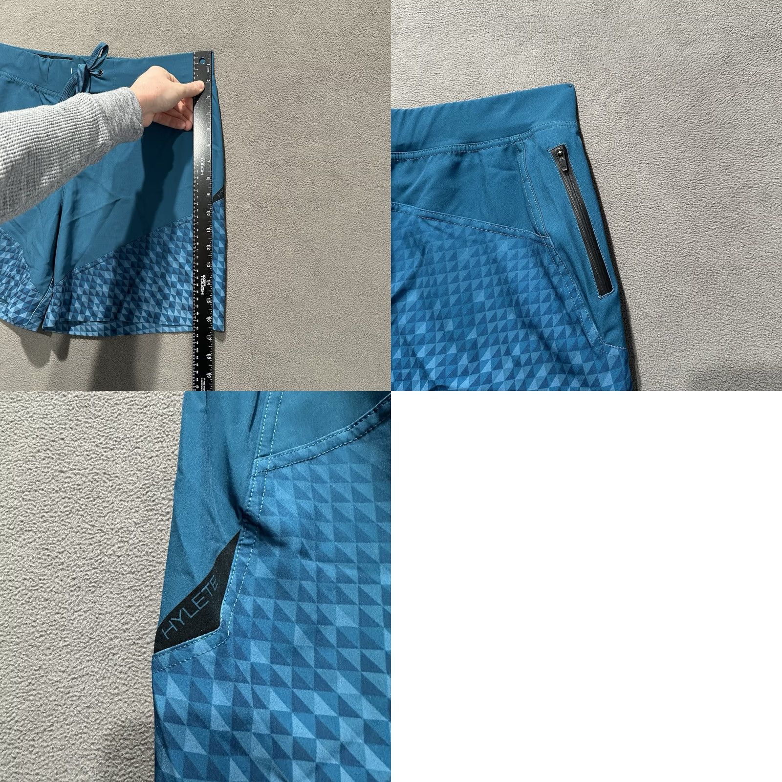 Vintage HYLETE Shorts Mens M Teal Geometric Quad Cut Performance Stretch EUC Size US 32 / EU 48 - 8 Thumbnail