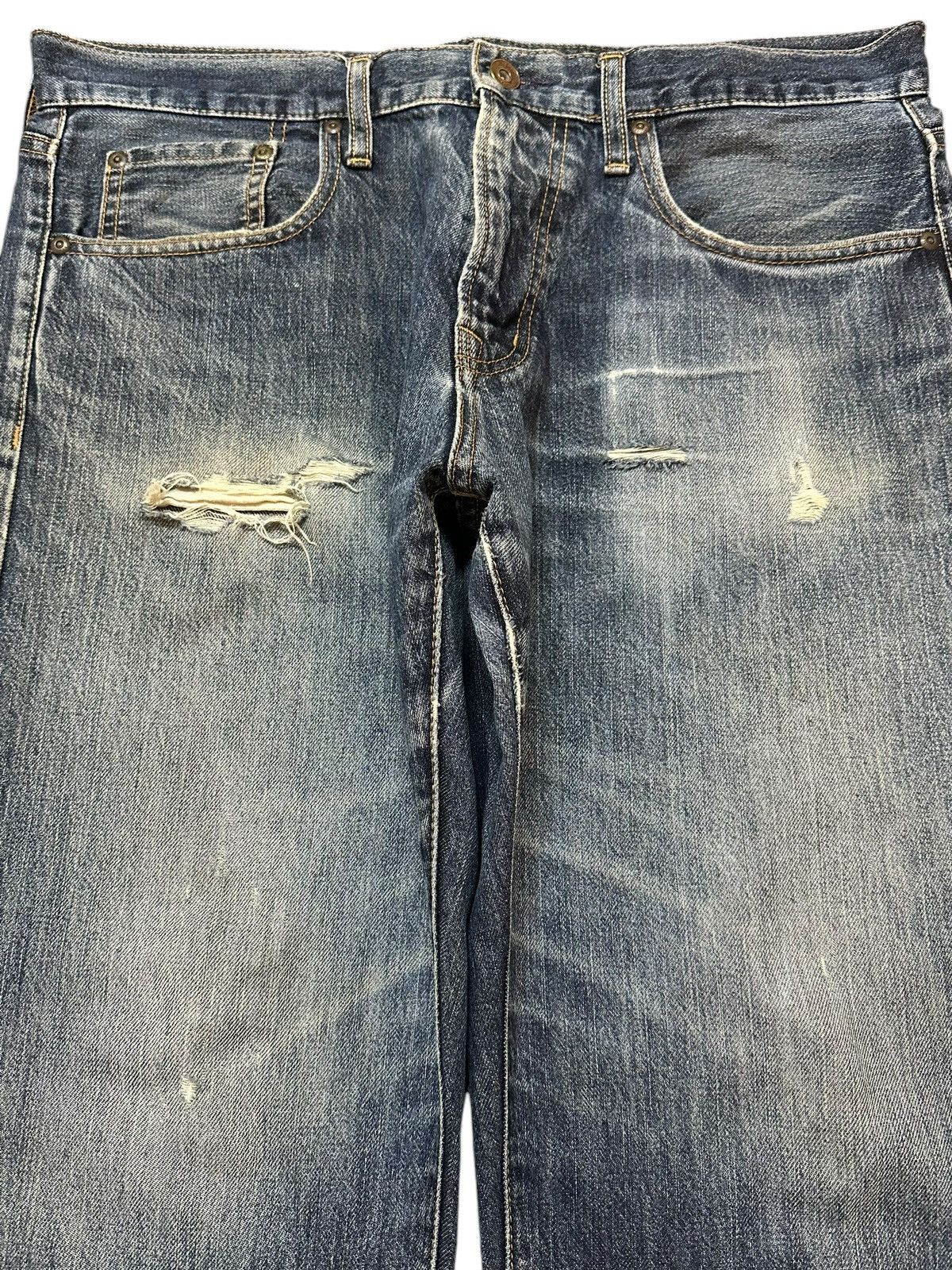 GU Vintage Japanese Brand GU Faded Wash Distressed Baggy Jeans Size US 34 / EU 50 - 3 Thumbnail