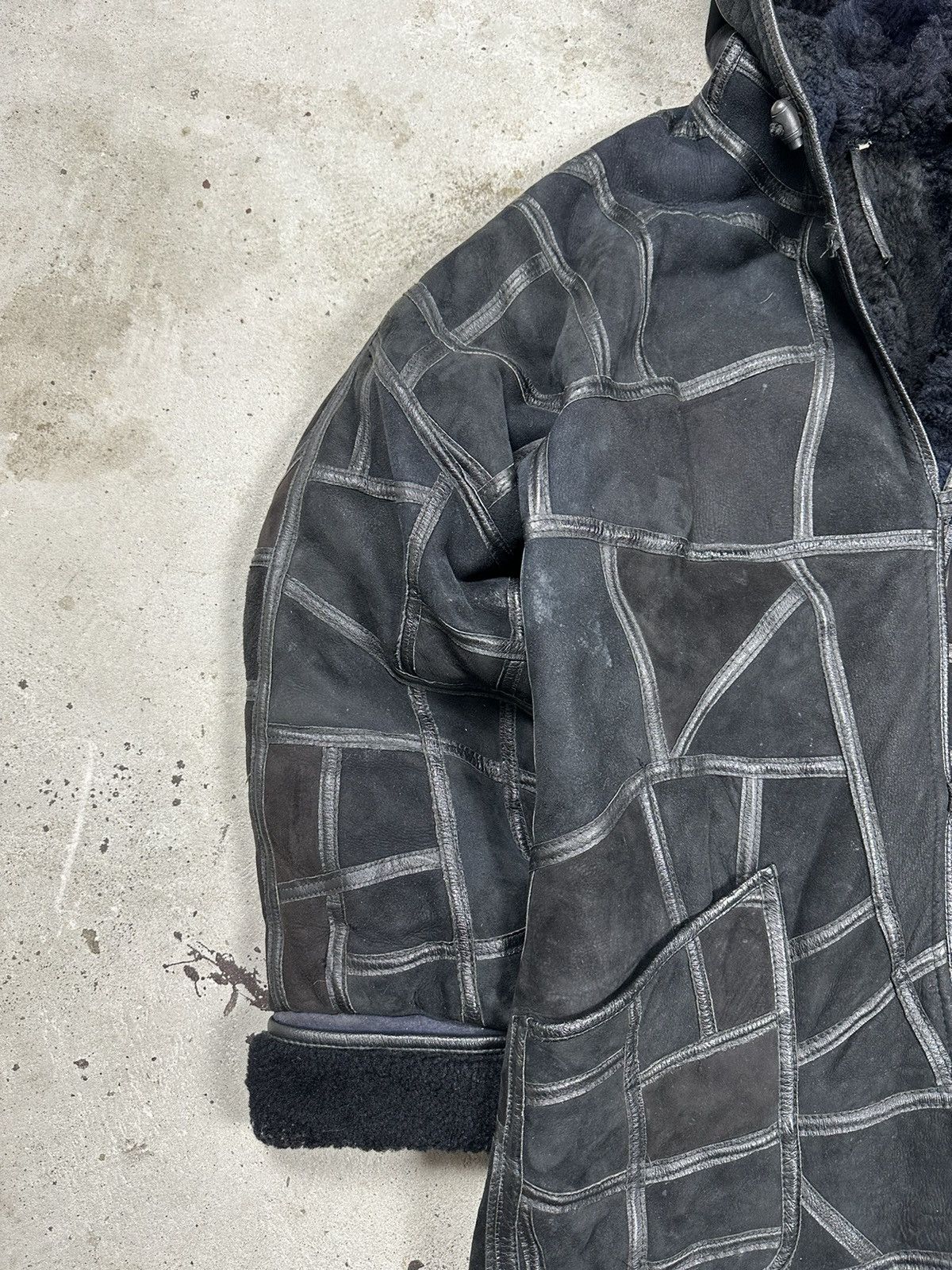 Leather × Vintage ‼️ Vintage 90s Black Leather Patchwork Coat Jacket Hooded Size US L / EU 52-54 / 3 - 5 Thumbnail
