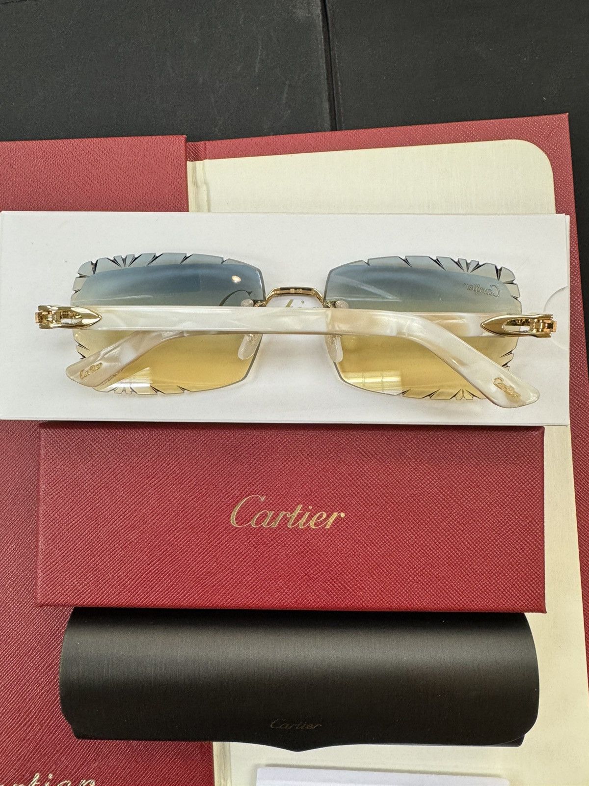 Cartier Cartier White Composite with Custom Diamond Cut Lenses Size ONE SIZE - 1 Thumbnail