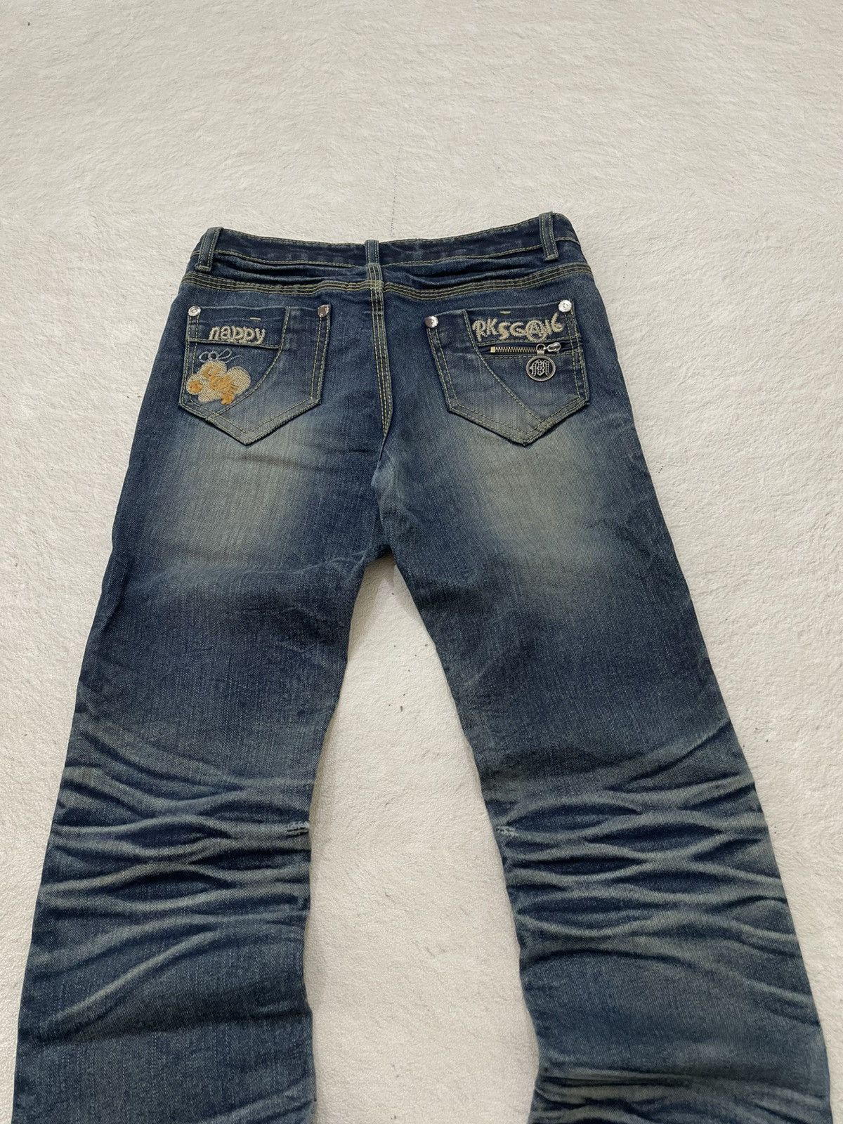Japanese Brand 2000s Number Nine Fading Denim Mudwash Embroidered Jeans Y2K Size US 28 / EU 44 - 6 Thumbnail