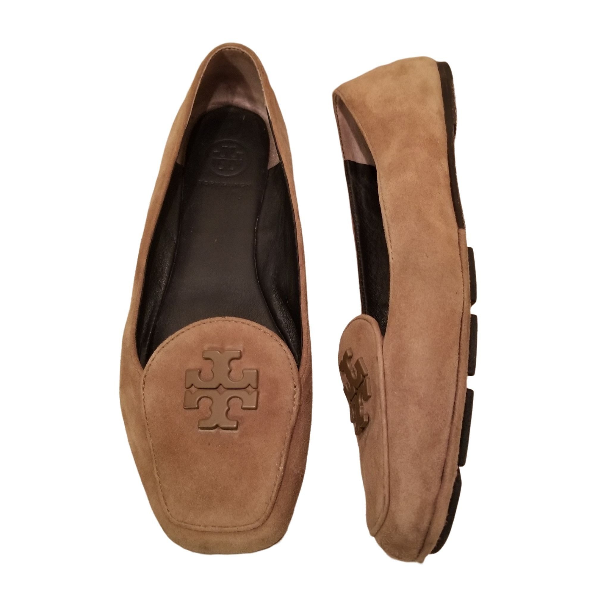 Tory Burch Suede Leather Tan Slip On Flats Shoes FITZ L