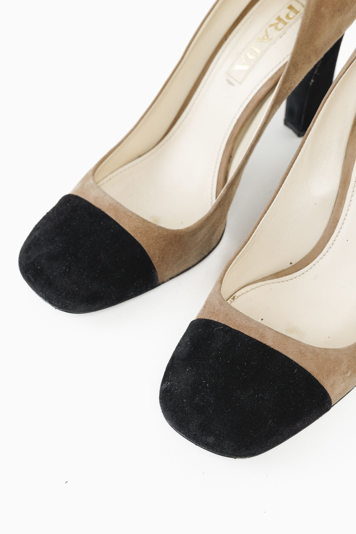 Prada Prada Taupe & Black Cap Toe Suede Pumps Size US 6.5 / IT 36.5 - 6 Thumbnail