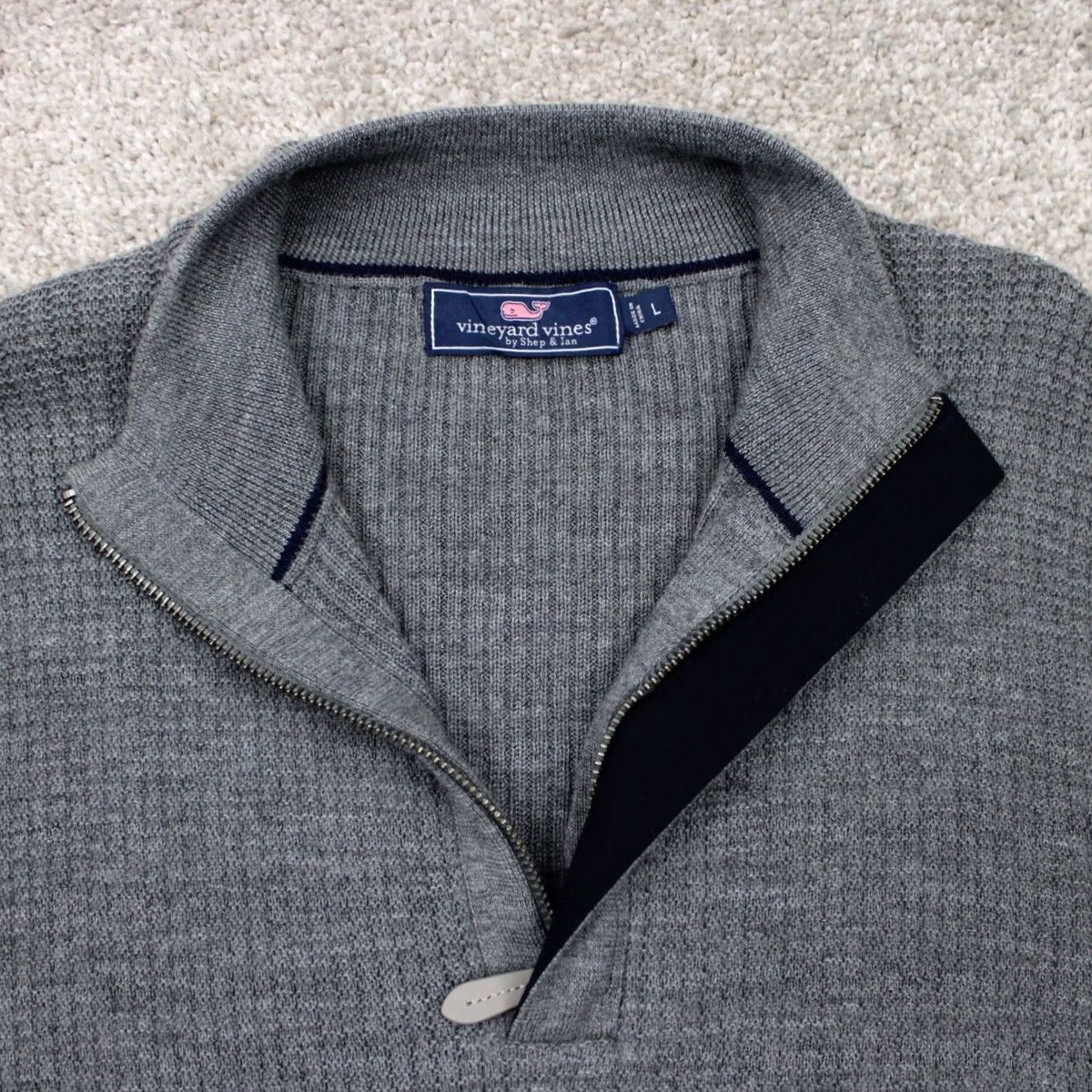 Vineyard Vines Vineyard Vines Wool Sweater Mens Large Gray 1/2 Zip L/S Pullover Size US L / EU 52-54 / 3 - 7 Thumbnail
