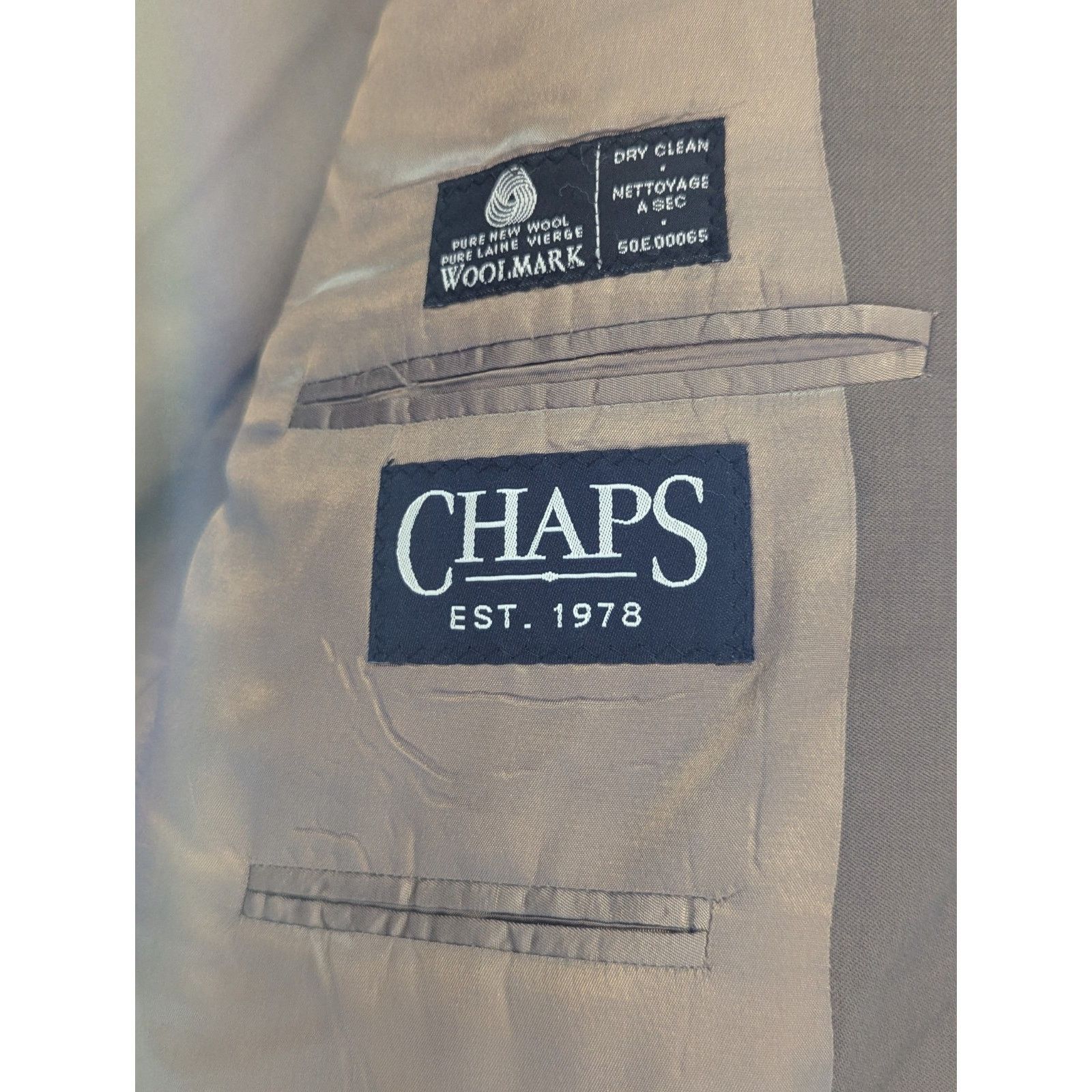 Chaps Size 42R Brown Pure New Wool 2 Button Notch Lapel Blazer Size 42R - 3 Thumbnail