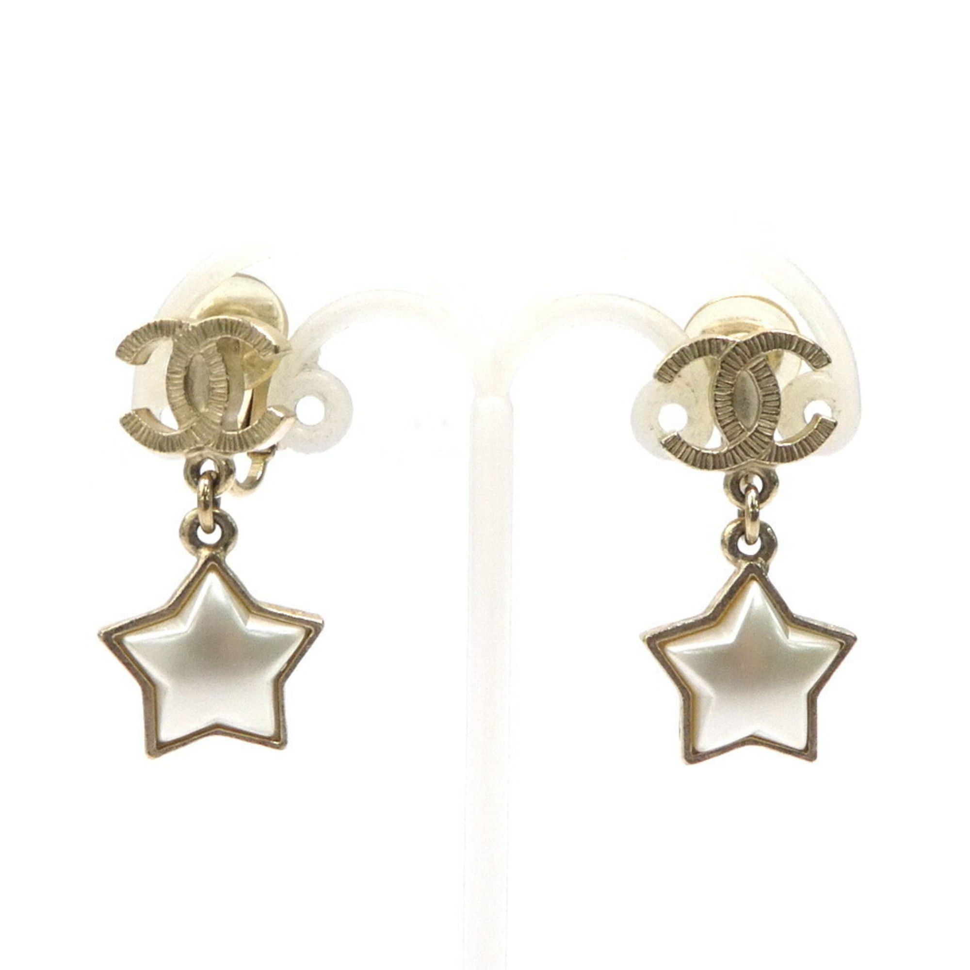 Chanel CHANEL Coco Mark Star Earrings, Metal/Faux Pearl, Gold/Off-White, Women's, e61325a Size ONE SIZE - 1 Thumbnail