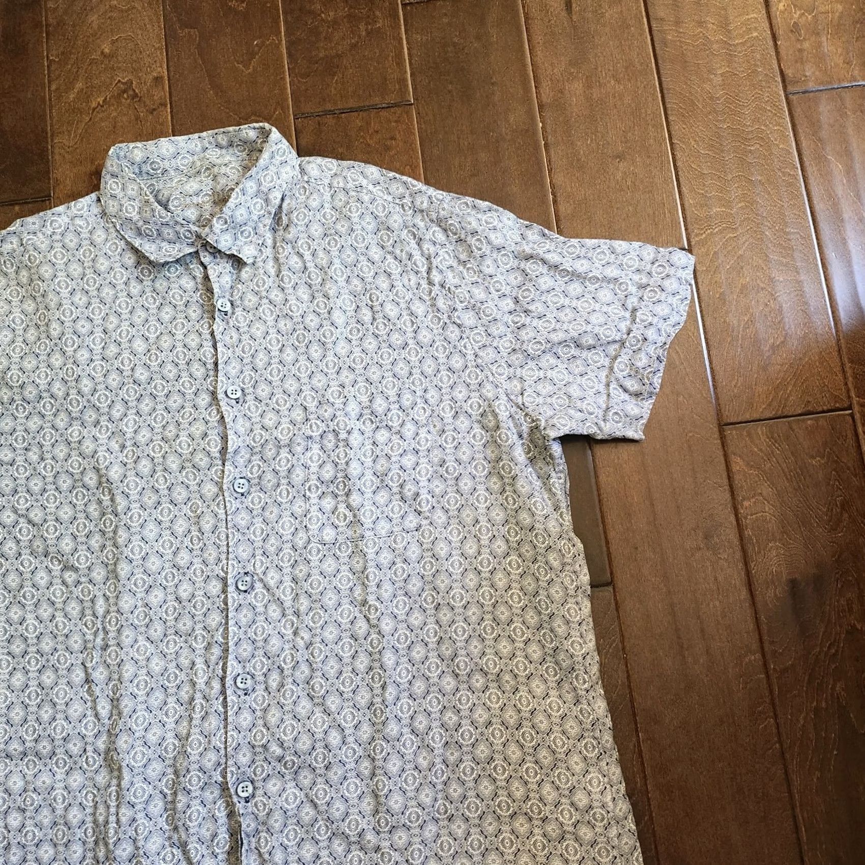 Tasso Elba Tasso Elba Men's Geometric Casual Short Sleeve Button-Up Shirt XL Blue Multicolor Button Pocket Linen Regular Fit Size US XL / EU 56 / 4 - 4 Thumbnail