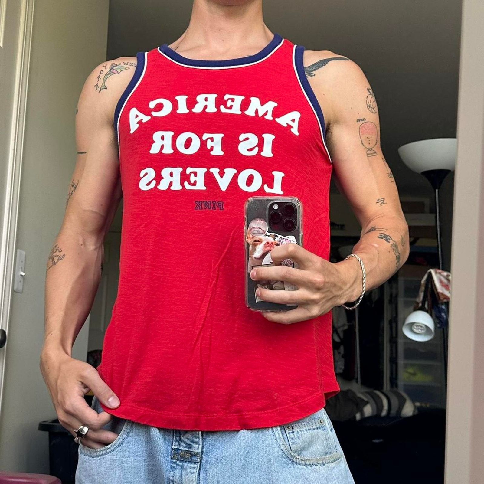 Victoria's Secret × Vintage Vintage Y2K Pink Victorias Secret America Lover USA Tank Top Size S / US 4 / IT 40 - 1 Thumbnail