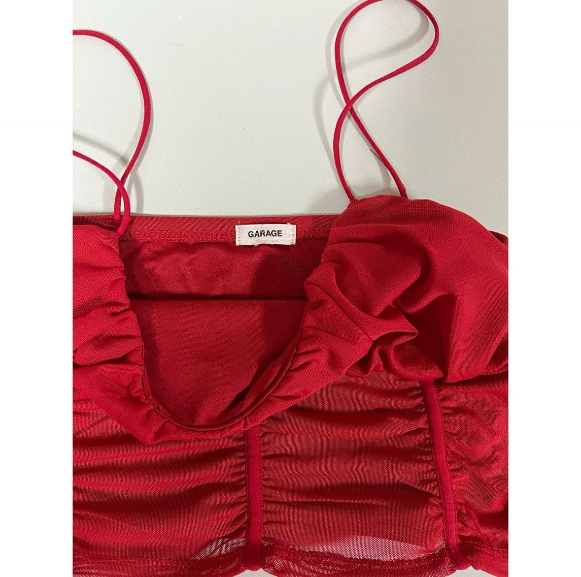 Garage Garage Red Mesh Ruched Crop Top Shirt Blouse Cami Size M ❤️✨ Size M / US 6-8 / IT 42-44 - 3 Thumbnail
