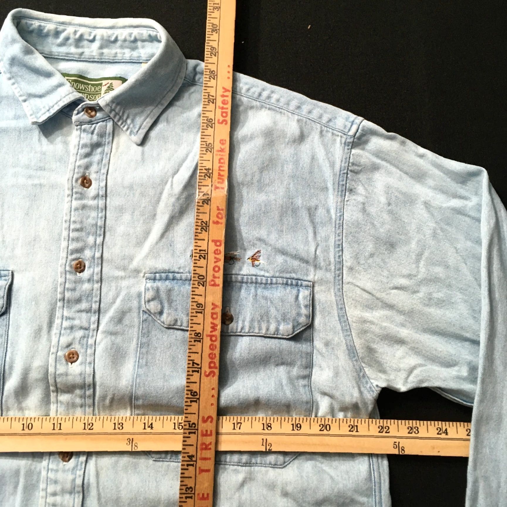 Denime VINTAGE Snowshoe Thompson Men’s LARGE Blue Denim Shirt Long Sleeve Embroidered Shirt Size US L / EU 52-54 / 3 - 5 Thumbnail