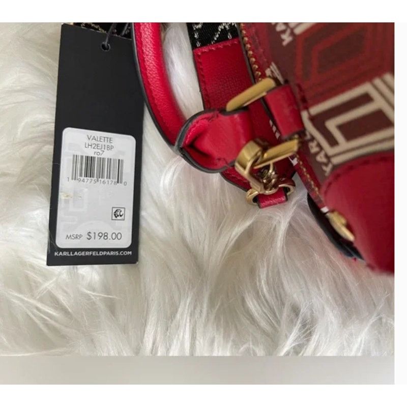 Karl Lagerfeld KARL LAGERGELD VALETTE MONOGRAM RED CROSSBODY BAG W/PINS Size ONE SIZE - 7 Thumbnail