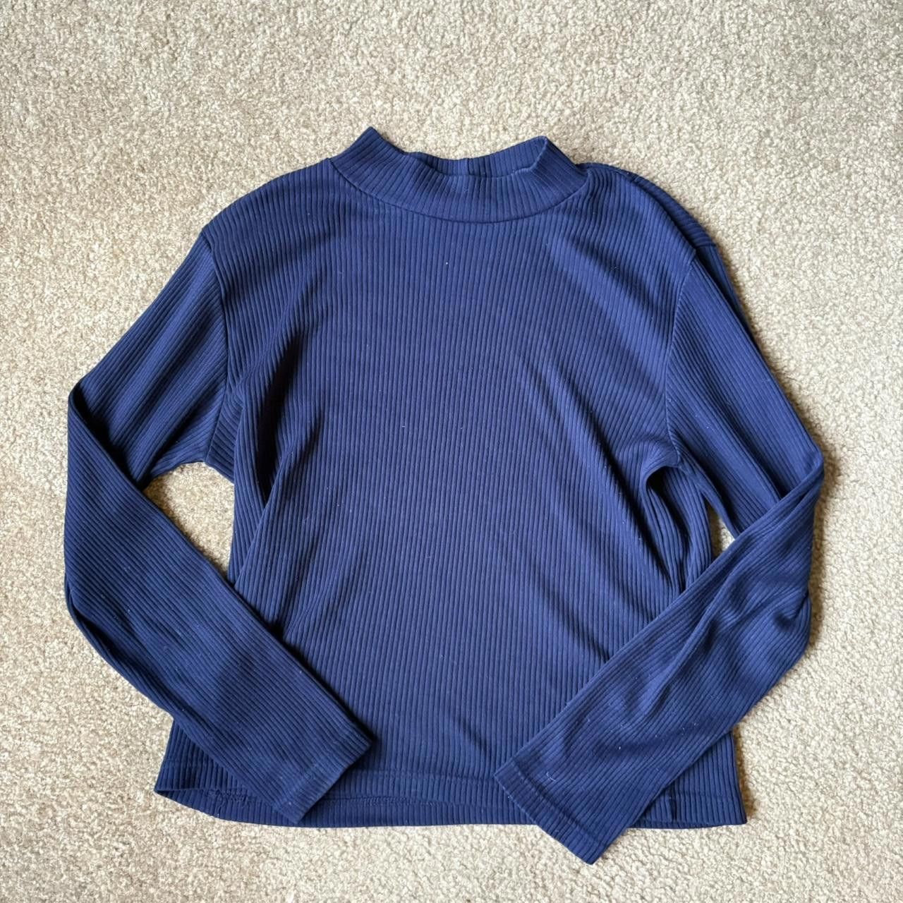 Designer Navy Blue Ribbed Mock Neck Size S / US 4 / IT 40 - 1 Preview