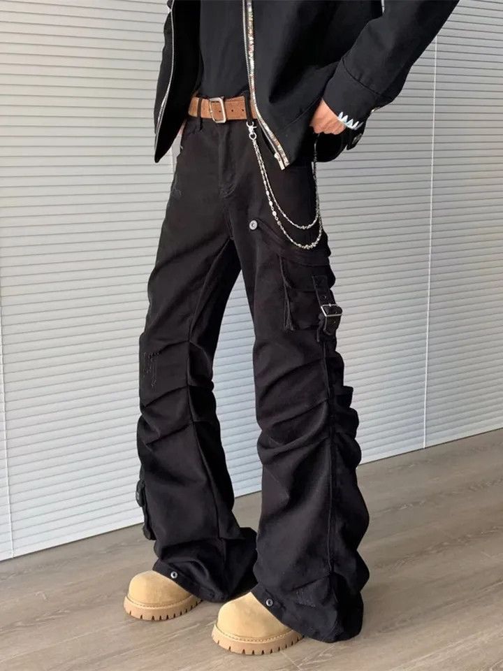 Japanese Brand Cyber Y2K Streetwear Black Pleated Baggy Flared Cargo Size US 26 / EU 42 - 4 Thumbnail