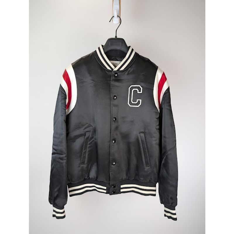 Celine o1rshd1 Teddy Logo-Applique Satin Varsity Jacket in Black Size US M / EU 48-50 / 2 - 3 Thumbnail