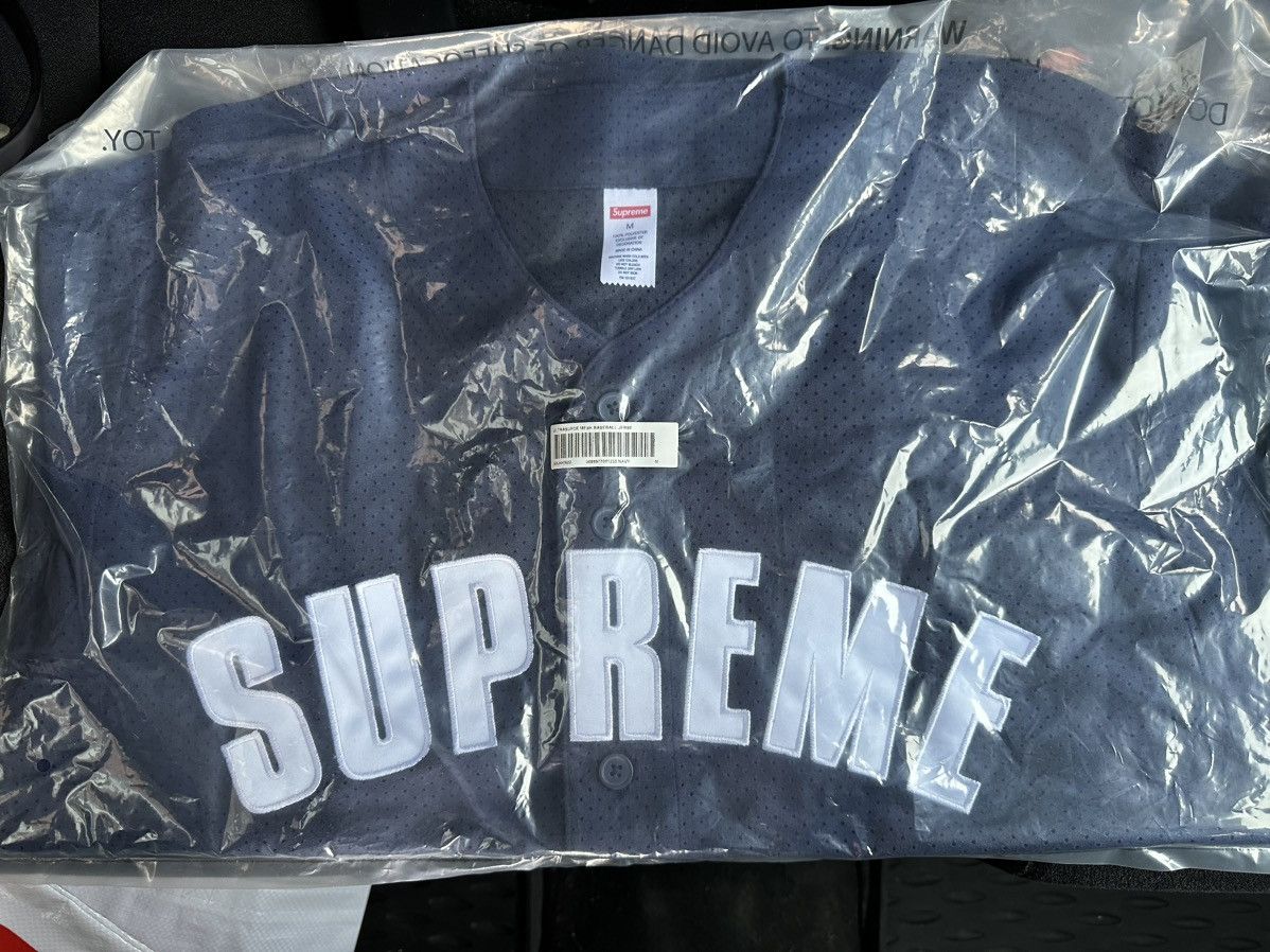 image of Supreme Ultrasuede Mesh Jersey Navy - Size Medium (M), Men's