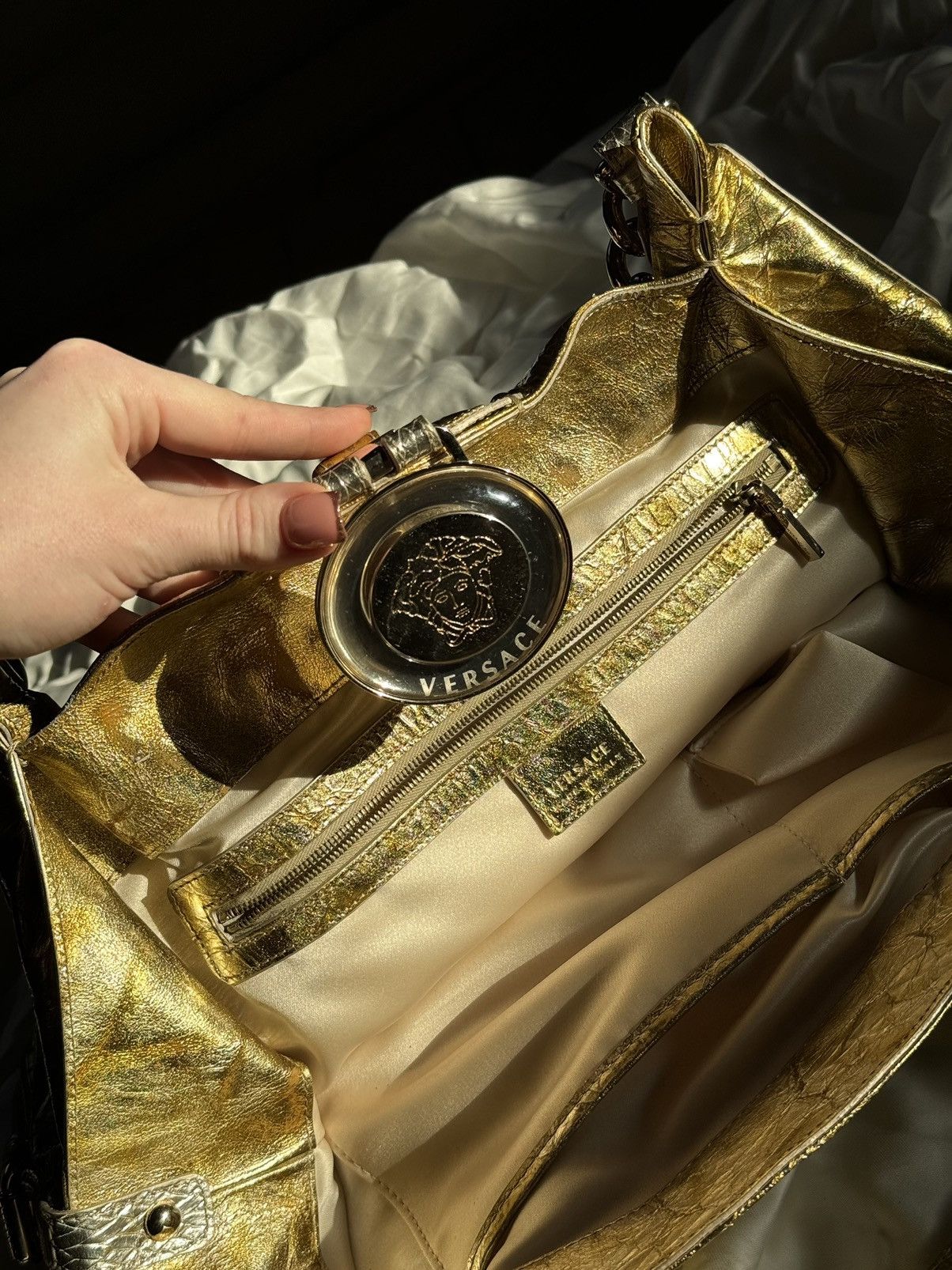 Grailed × Versace Versace Gold/Silver Leather Satchel Bag shoulder Y2K Rare Size ONE SIZE - 13 Thumbnail