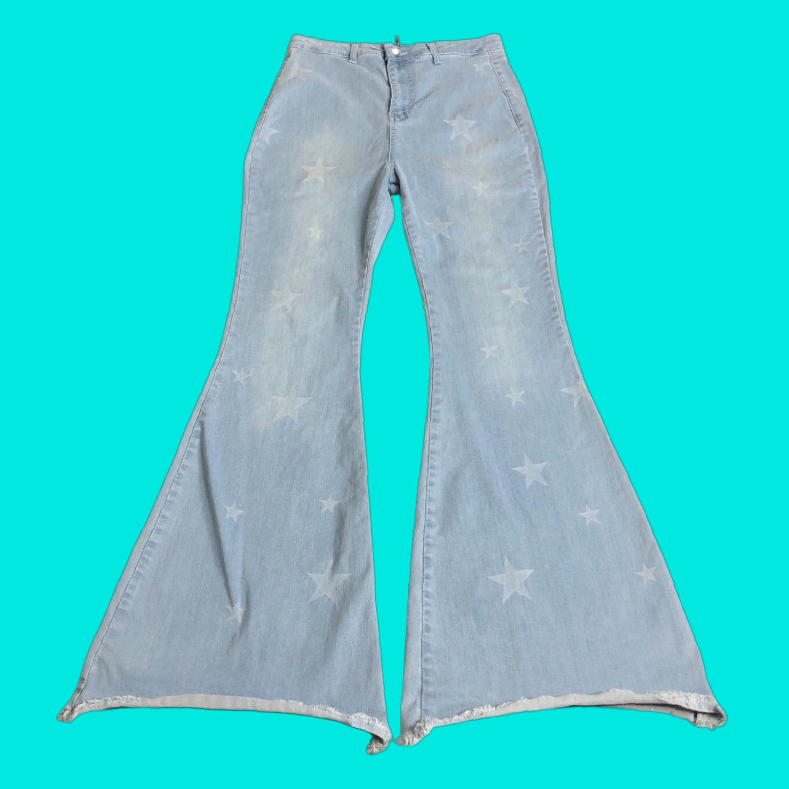 Nasty Gal Womens Jeans Size 10 Blue Star Print High Rise Bell