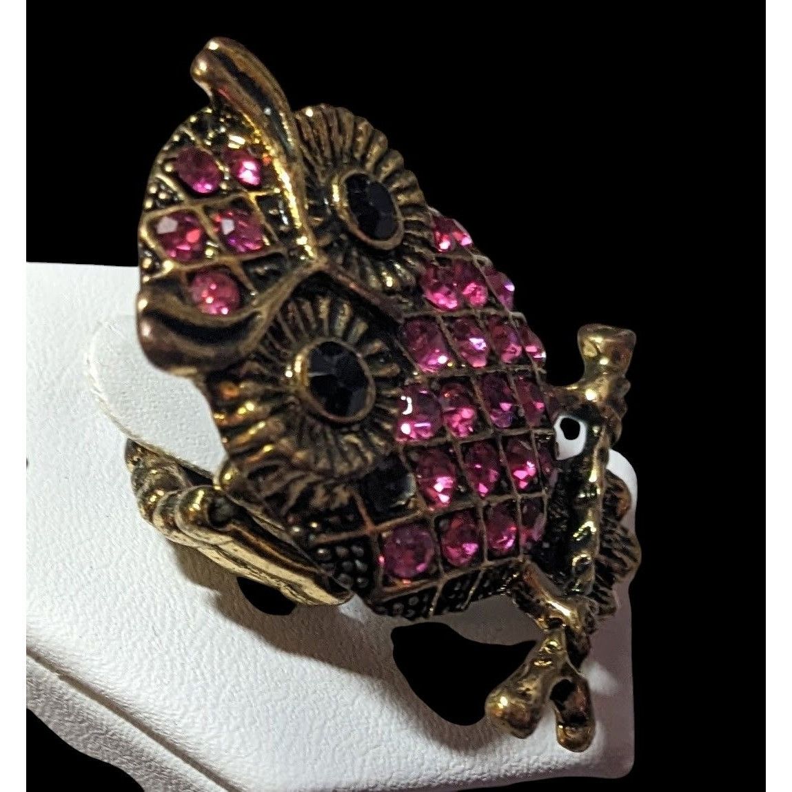 Other Witchy Cottagecore Pink Rhinestone Gold Tone Owl Stretch Rin Size ONE SIZE - 4 Thumbnail