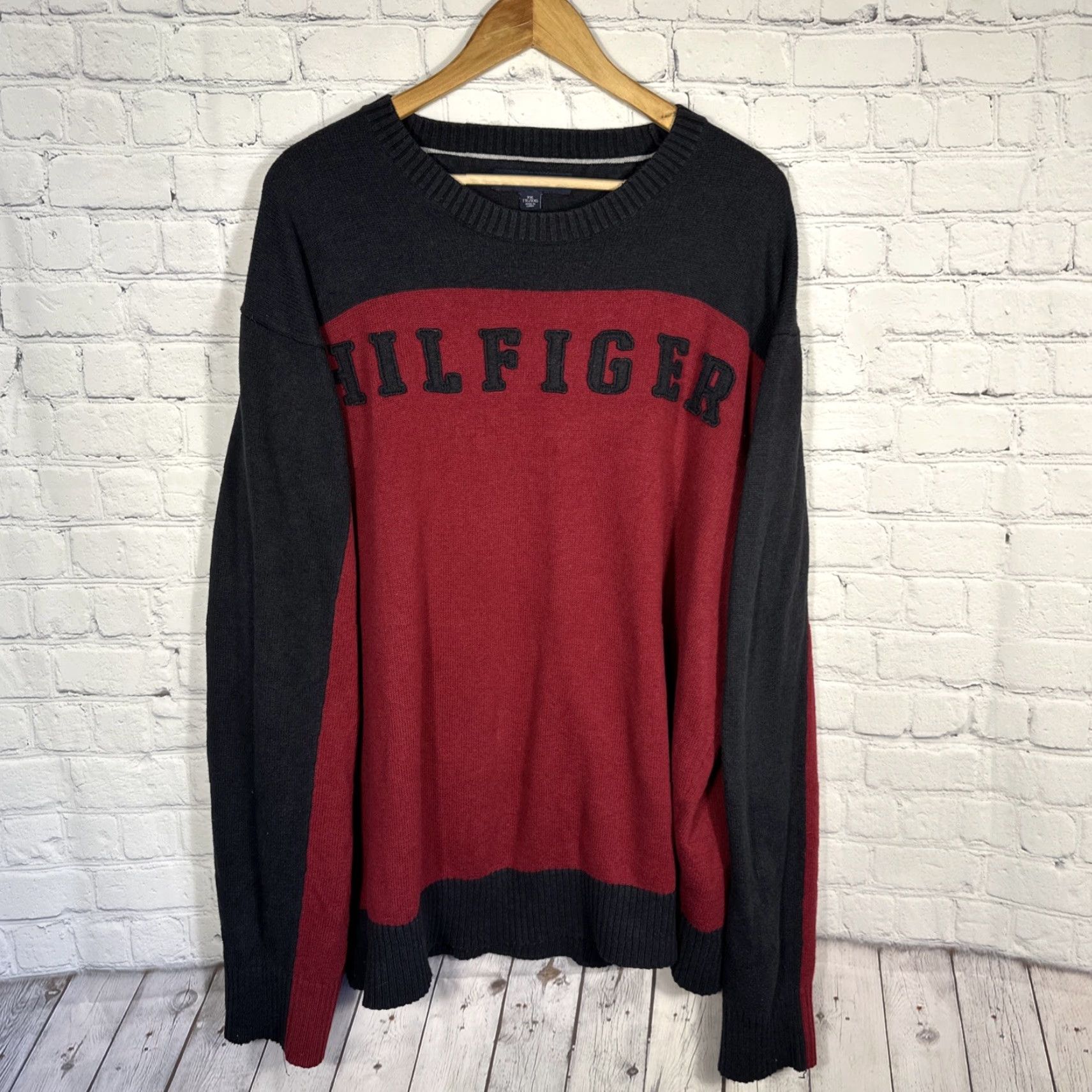 Tommy Hilfiger Tommy Hilfiger Sweater Logo Spellout Crewneck 2XL Men Blue Red Colorblock Knit Wool Cotton Size US XXL / EU 58 / 5 - 2 Thumbnail