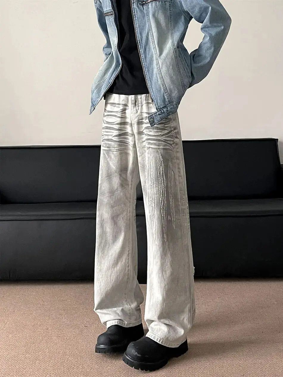 Japanese Brand Retro loose dirty dyed white wide leg jeans Size US 32 / EU 48 - 3 Thumbnail