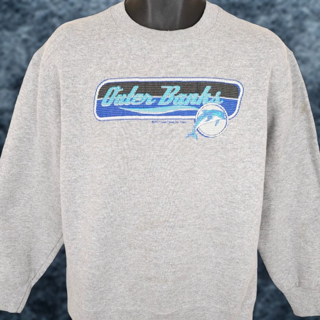 Fruit Of The Loom VINTAGE Outer Banks Sweatshirt Mens Size Medium Gray Y2K Dolphin Destination Sweatshirt Mens Gray Size US M / EU 48-50 / 2 - 1 Thumbnail