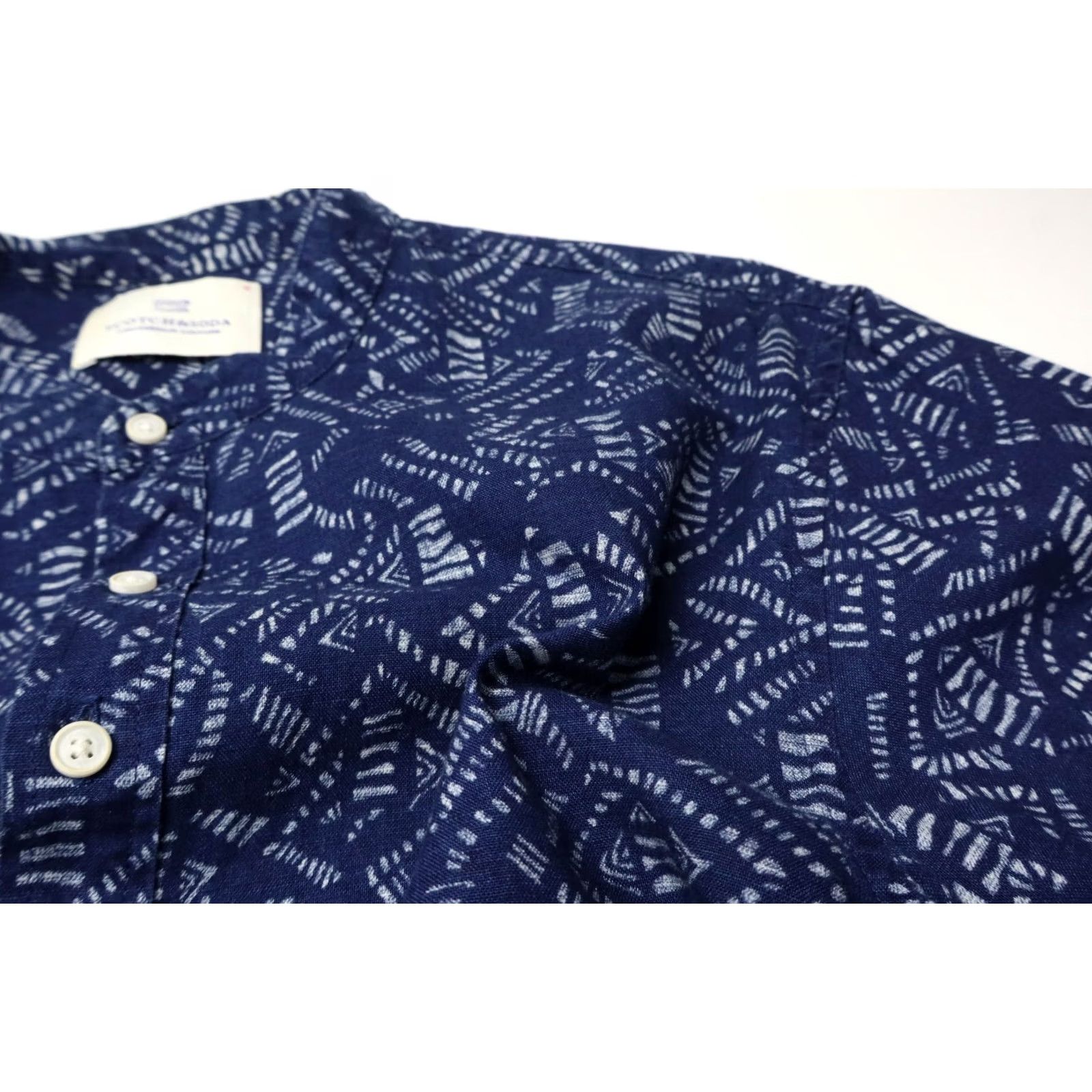 Scotch & Soda SCOTCH & SODA Shirt Men's MEDIUM Patterned Long Sleeve Button-Up Linen Blend blue shirt Size US M / EU 48-50 / 2 - 6 Thumbnail