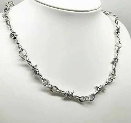 Jewelry Barbed Wire Chrome Necklace Spike Post Grunge Punk Chain Size ONE SIZE - 3 Thumbnail