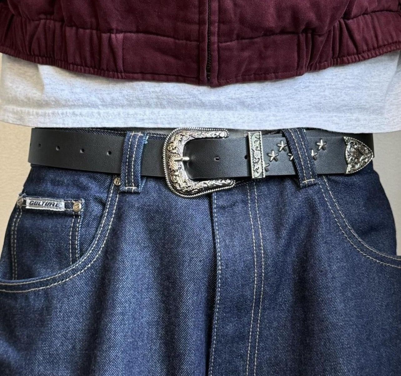 Cowboy Equipment × Vintage vintage black american western cowboy boho star studded belt Size ONE SIZE - 4 Thumbnail