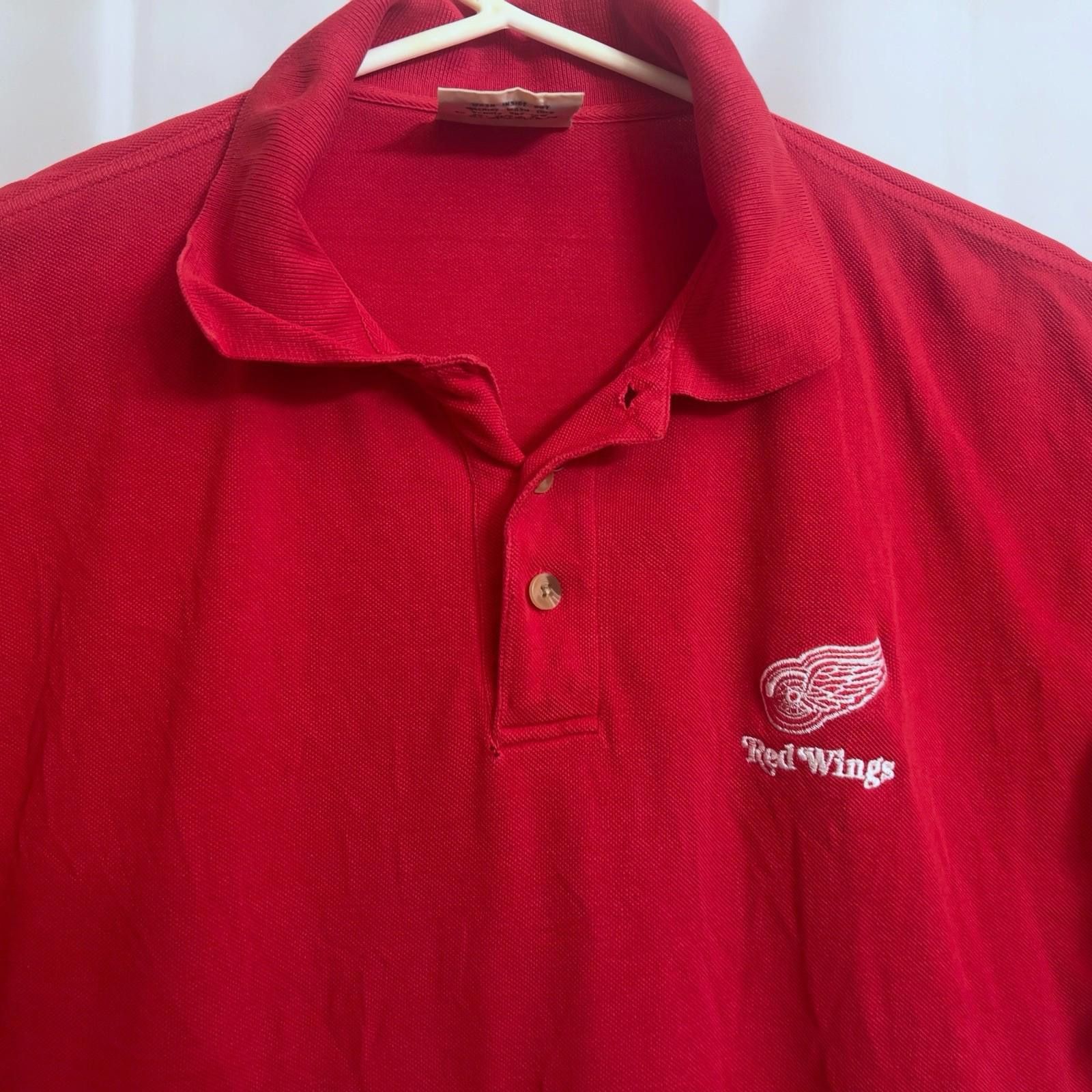 Designer Vtg Lee Sport Detroit Red Wings Polo Shirt Men's Medium Red Size ONE SIZE - 2 Thumbnail