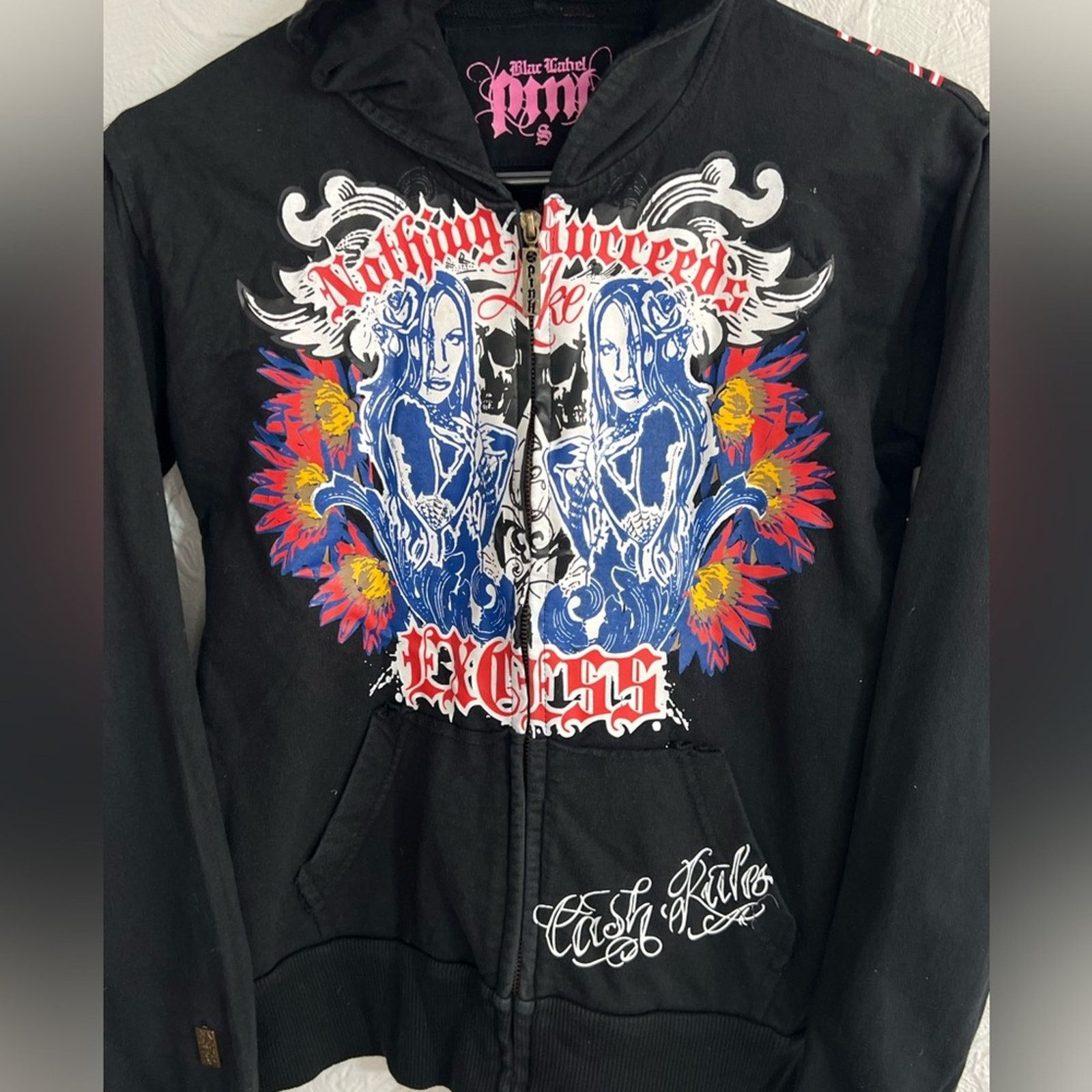 Black Label VTG Y2K Blac Label Hoodie Punk Goth Emo Cyber Red Spine Size S / US 4 / IT 40 - 3 Thumbnail