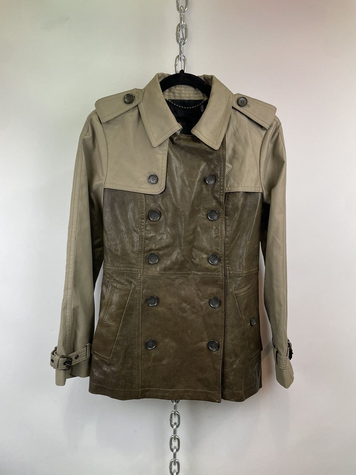 image of Coach Leather Double Breasted Trench Olive Grey Msrp $1198 in Brown, Women's (Size Small)