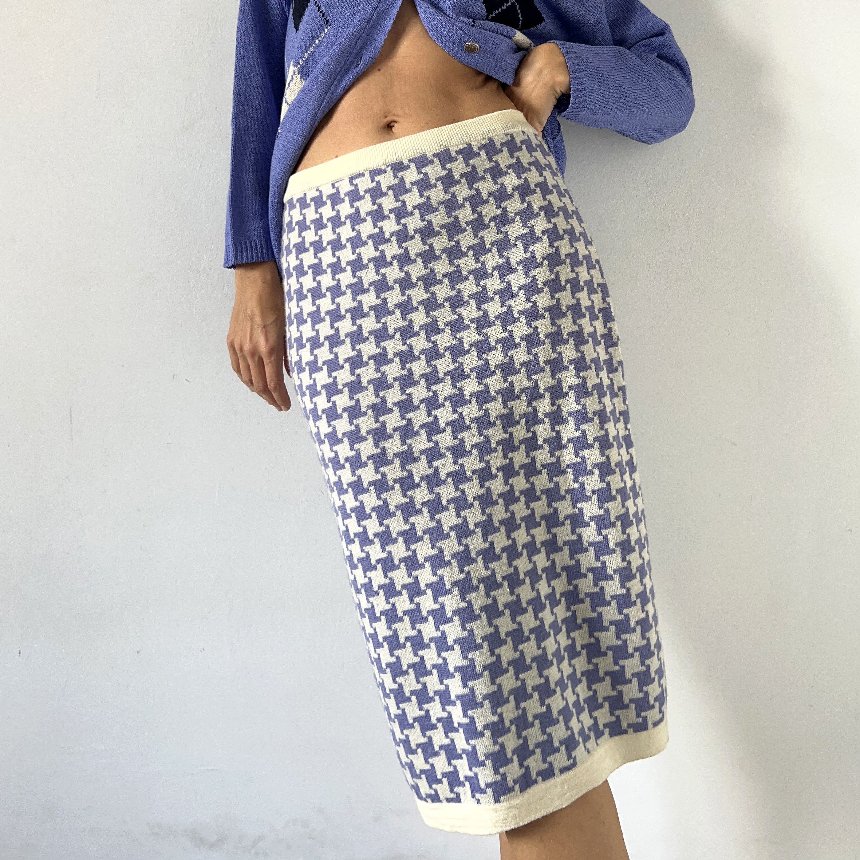 Evan Picone Vintage 90s houndstooth knitted skirt Size 30" / US 8 / IT 44 - 1 Thumbnail