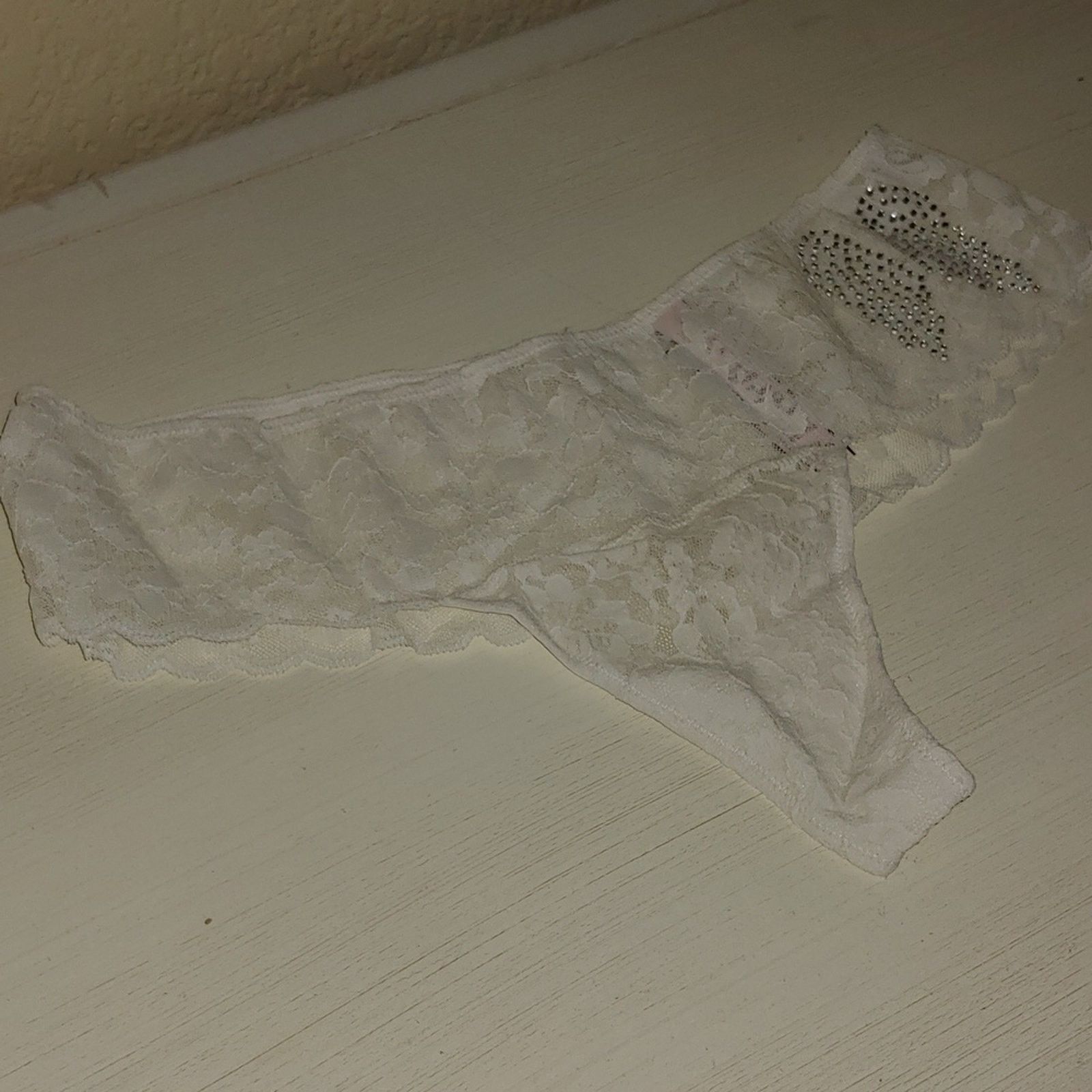 Victoria's Secret Victoria’s Secret Dream Angels White Lace Thong Rhinestones Size ONE SIZE - 1 Thumbnail