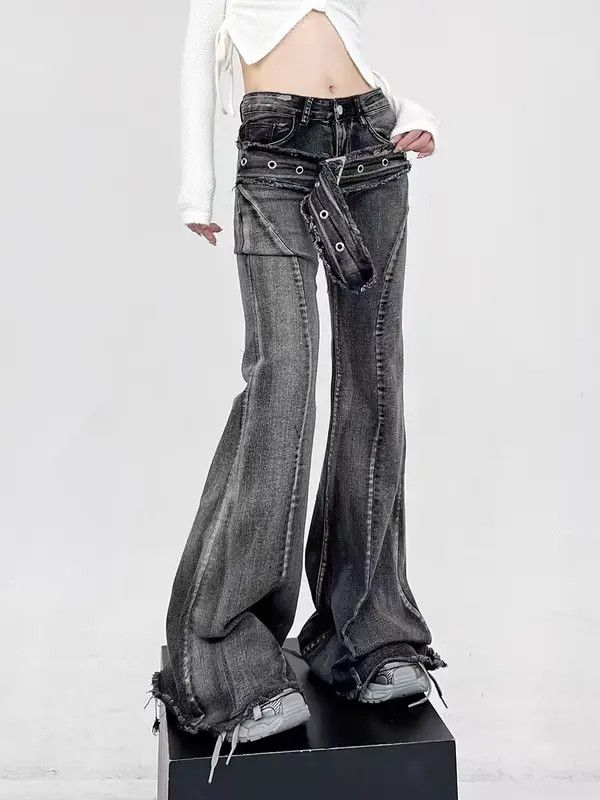 VIBE Black Micro Drag Micro Flare Belt Design Jeans Size US 32 / EU 48 - 8 Thumbnail
