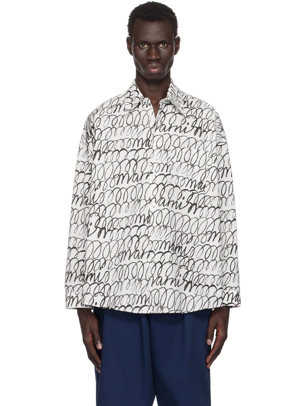 Marni o1w1db11125 Scribble Motif Shirt in White Size US L / EU 52-54 / 3 - 1 Thumbnail