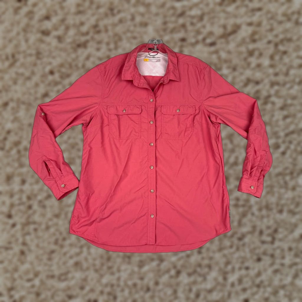 Eddie Bauer Eddie Bauer Shirt Women Large Tall Pink Button Up Vented Fish Angler Long Sleeve Size L / US 10 / IT 46 - 1 Thumbnail