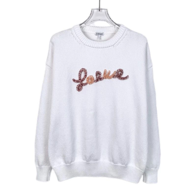 Loewe Loewe White logo lettered fleece cotton round neck long sl Size XS / US 0-2 / IT 36-38 - 1 Thumbnail